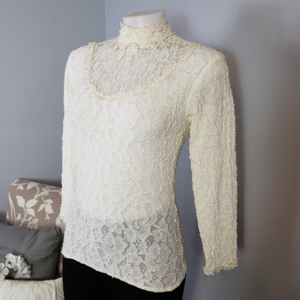 Vintage Margot Lea Victorian Lace Filigree Top 80s Unique Small Poetcore